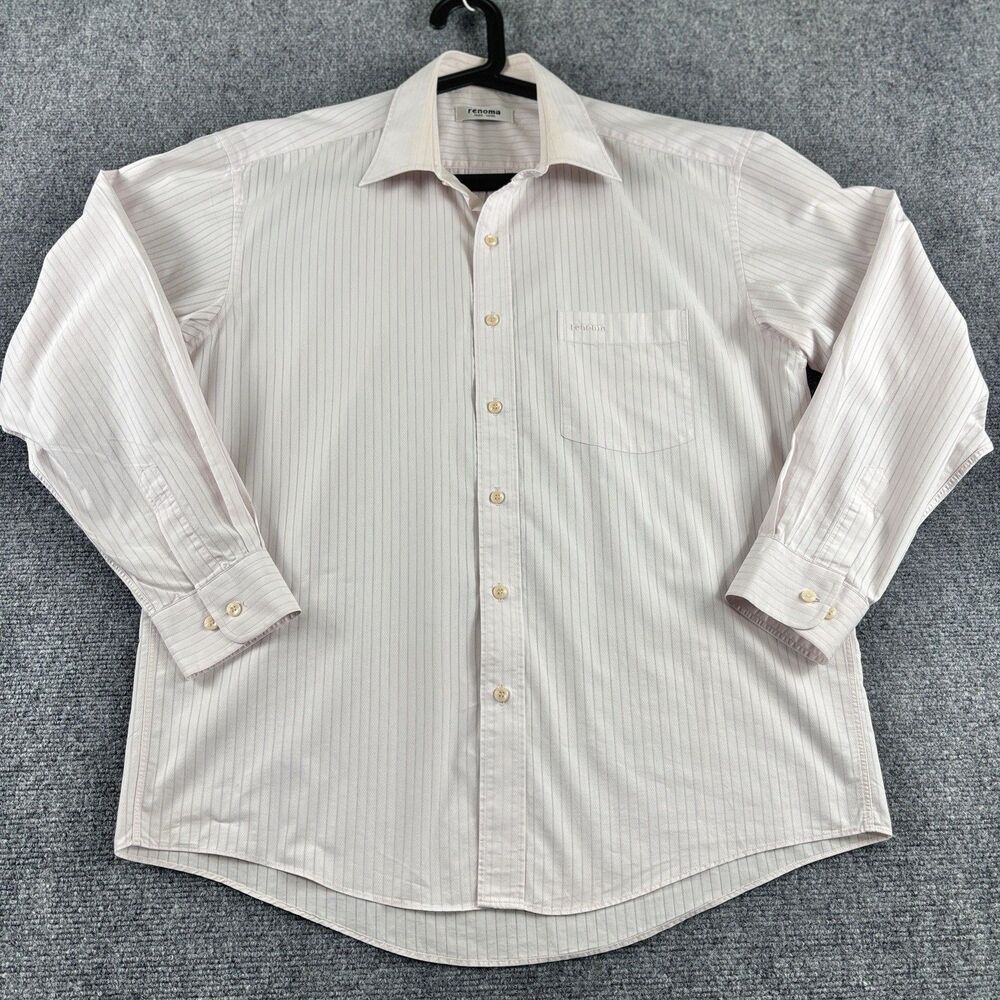 Renoma Mens Dress Shirt Pink Stripe Long Sleeve Pocket Paris Seoul
